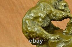 Art Déco Russell Ours Et Bébé Classique Faune Bronze Sculpture Figurine Décor