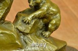 Art Déco Russell Ours Et Bébé Classique Faune Bronze Sculpture Figurine Décor