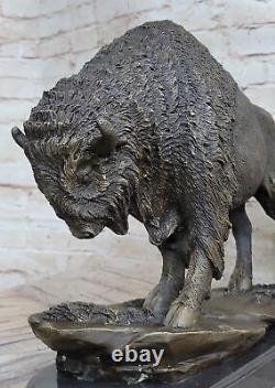 Art Déco Sculpture Américain Artiste Buffalo Bison Bronze Fonte Statue N°