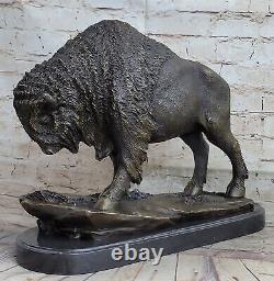 Art Déco Sculpture Américain Artiste Buffalo Bison Bronze Fonte Statue N°