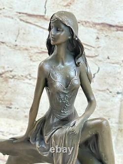Art Déco Sculpture Chair Fille Femme Nue Déesse Bronze Statue Figurine Solde