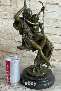 Art Déco Sculpture Femme Et Homme Amoureux Sit Swing Stay Fermer Bronze Affaire