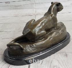 Art Déco Sculpture Jaguar Panthère Animal Bronze Statue Main Fait Figurine Solde