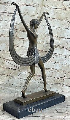 Art Déco Signé Par Mirval Ruban Danseuse Bronze Sculpture Chair Figurine Fonte