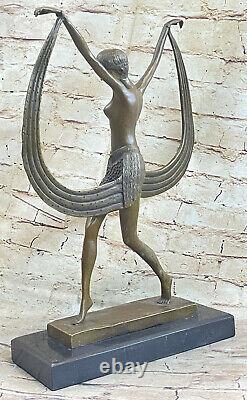 Art Déco Signé Par Mirval Ruban Danseuse Bronze Sculpture Chair Figurine Fonte