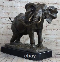 Art Déco Signée Barye Africain Lucky Éléphant Faune Bronze Sculpture Figurine