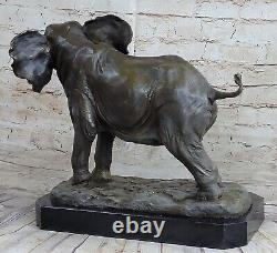 Art Déco Signée Barye Africain Lucky Éléphant Faune Bronze Sculpture Figurine