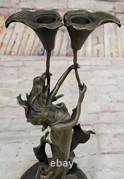 Art Déco Tulipe Chandelier Statue par Milo En Solide Véritable Bronze