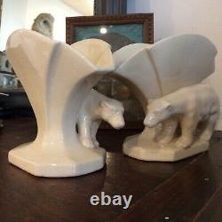 Art deco, paire sculpture Vase En Céramique Craquelée Estampillée L/V Ceram