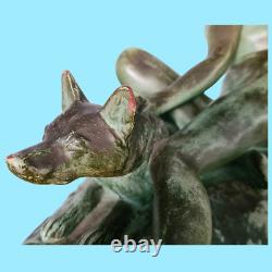 Art déco sculpture statue Femme nue chien berger allemand L Riché décoration