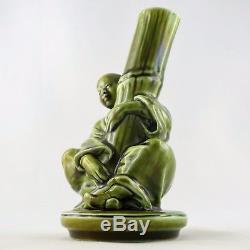 Barbotine MAJOLICA SARREGUEMINES Vase Sculpture CHINOIS Vert Art Nouveau/déco