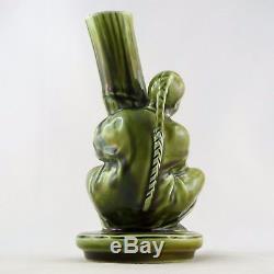 Barbotine MAJOLICA SARREGUEMINES Vase Sculpture CHINOIS Vert Art Nouveau/déco