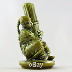 Barbotine MAJOLICA SARREGUEMINES Vase Sculpture CHINOIS Vert Art Nouveau/déco