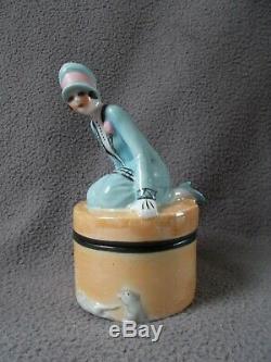 Boite en porcelaine art deco fasold & stauch statuette femme sculpture half doll