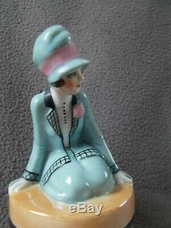 Boite en porcelaine art deco fasold & stauch statuette femme sculpture half doll
