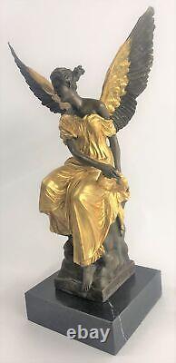 Bronze Art Déco Sculpture Ange Guerrier Déesse De Victoire Hold Houdon Figurine
