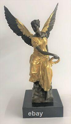 Bronze Art Déco Sculpture Ange Warrior Déesse De Victoire Hold Houdon Statue