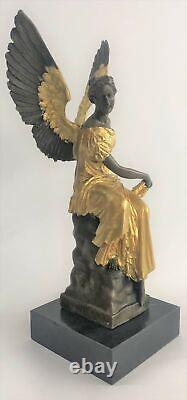 Bronze Art Déco Sculpture Ange Warrior Déesse De Victoire Hold Houdon Statue