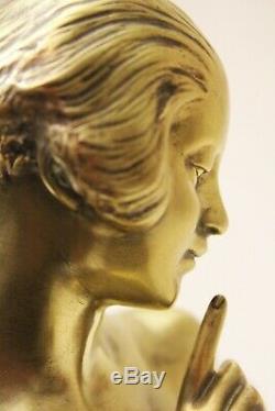 Bronze Art Déco Sculpture femme nue au chien Louis RICHE (1877-1949) 33×15×59 cm