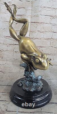 Bronze Art Déco Style Métal Crapaud / Frog Or Naturel Patine Sculpture Figurine