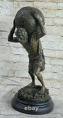 Bronze Atlas Tenant Up Celestial Sphère Statue / Sculpture Art Déco Nouveau Deal