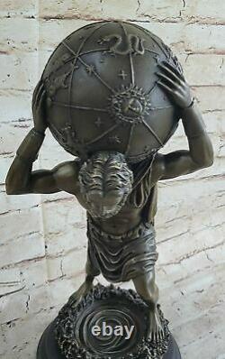 Bronze Atlas Tenant Up Celestial Sphère Statue / Sculpture Art Déco Nouveau Deal