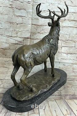 Bronze Marbre Élan Renne Cerf Hunter Faune Art Sculpture Statue Deco Cadeau Déco