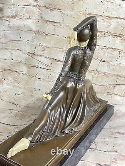 Bronze Moderne Vintage Art Déco Sculpture Femelle Danseuse Métal Statue