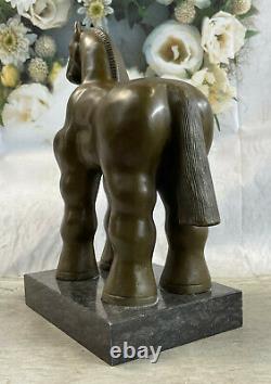 Bronze Sculpture Art Déco Marbre Base Abstrait Inspiré Fernando Botero Cheval