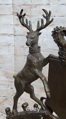 Bronze Sculpture Signée Original Ouvre Art Déco Cerf Royal Crest Sculpture Gif
