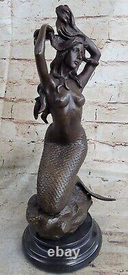 Bronze Sculpture Statue Sirène Mer Nymphe Mythologie Fantaisie Art Déco Chair