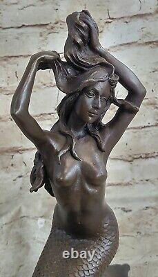 Bronze Sculpture Statue Sirène Mer Nymphe Mythologie Fantaisie Art Déco Chair