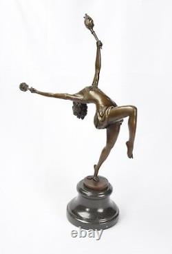 Bronze Sculpture The Flame Leaper Art Déco Femme Torch Dancer Danseuse Feu