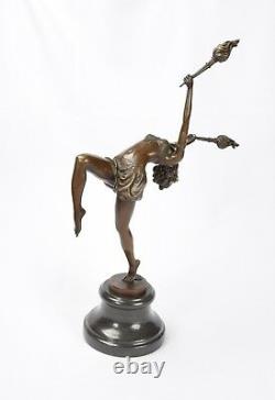 Bronze Sculpture The Flame Leaper Art Déco Femme Torch Dancer Danseuse Feu