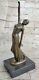 Bronze Statue Art Déco Fille Danseuse Sculpture, Signée D. H. Figurine