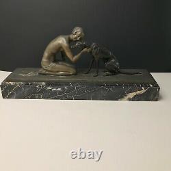 Bronze art déco, danseuse et son lévrier, signé Jean Lormier, 1930 marbre portor