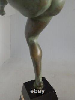 Bronze femme nu signé R Varnier époque art déco 1930 socle marbre et onyx