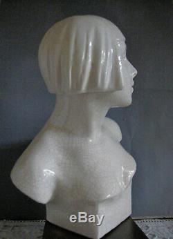 Buste Sculpture Femme Art Deco Céramique craquelée G. TRINQUE Signé vers 1925