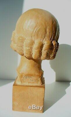 Buste art nouveau art déco sculpture fille signée Gallo terre cuite 34 cm