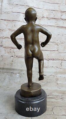Cry Bébé Bronze Sculpture Statue Figurine Art Déco Marbre Base Ouvre