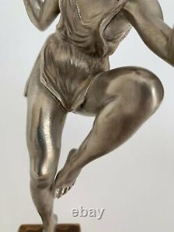 Danseuse Par Pierre Laurel Bronze Argente Art Deco Socle Marbre 1930 E636