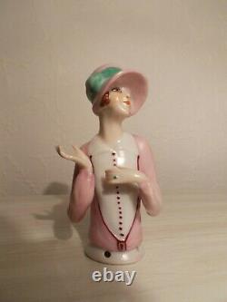 Demi figurine 1920 sculpture femme en porcelaine half doll statuette art deco