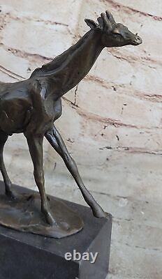 Élégant Bronze Girafe Sculpture Art Déco Marbre Base Figurine Statue Solde Décor