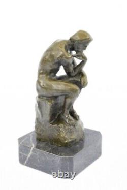Élégant Bronze Marbre Base Statue Rodin `S The Penseur Sculpture Art Déco
