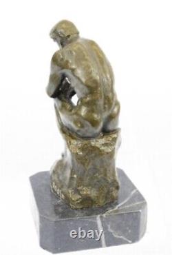 Élégant Bronze Marbre Base Statue Rodin `S The Penseur Sculpture Art Déco