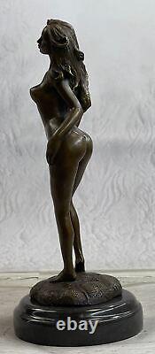 Érotique Nu Décor Nue Fille Original Signé Bronze Main Art Déco Sculpture