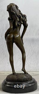 Érotique Nu Décor Nue Fille Original Signé Bronze Main Art Déco Sculpture