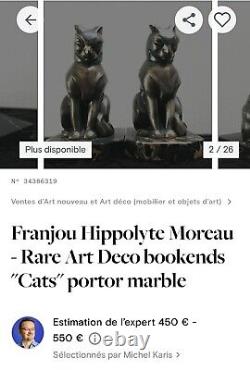 FRANJOU Hippolyte Moreau Rare Serre-livres Sculpture Chat Assis Signé Art Deco