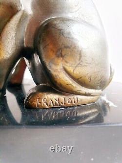 FRANJOU Hippolyte Moreau Serre-livres Sculpture Chien Bouledogue Signé Art Deco