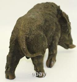 Fait Bronze Sculpture Solde Deco Art Cochon Wild Sanglier Chemin Signée Figurine